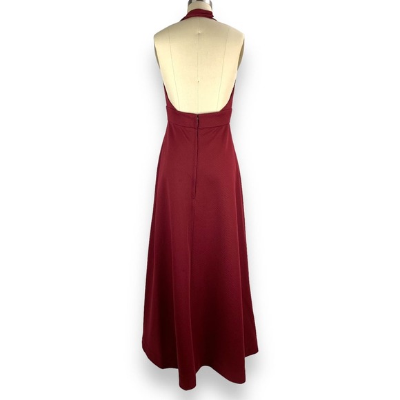 1960s custom made A-line halter maroon hippie dress with matching cropped jacket - Picture 15 of 16